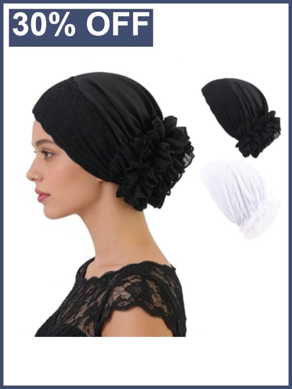 2 Pack Satin Bonnet Beanie Lace Trim Headscarf Adjustable Sleep Cap Hair Wrap